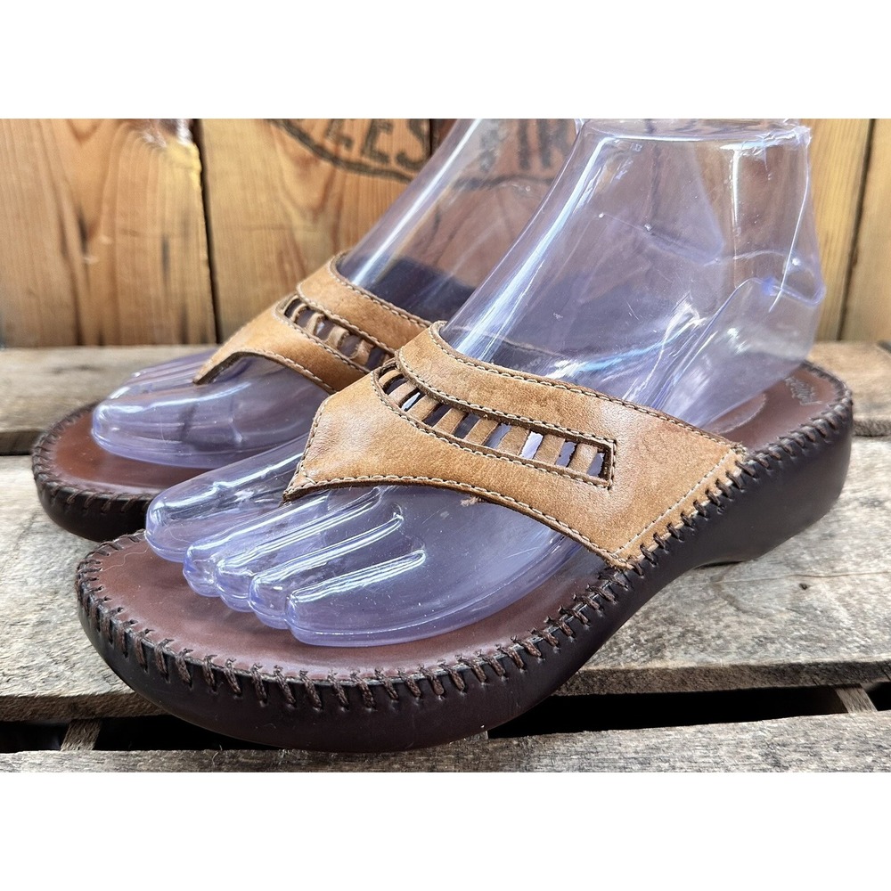 Dr. Scholls Evita Sandals Slides Leather Comfort Womens 5.5 Brown Excellent